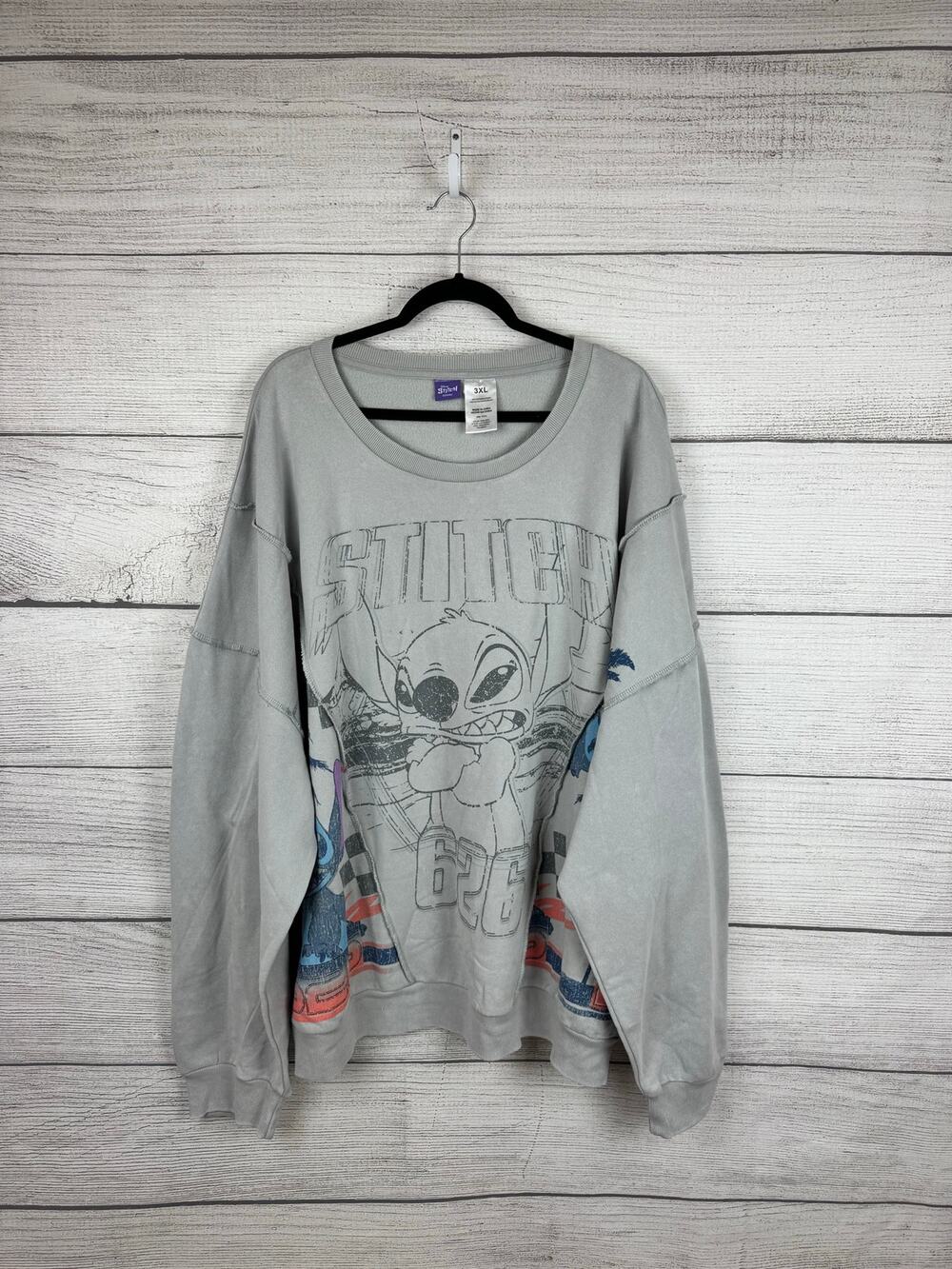 Disney Men's Stitch Gray Blue Graphic Crewneck Sweatshirt Size 3XL